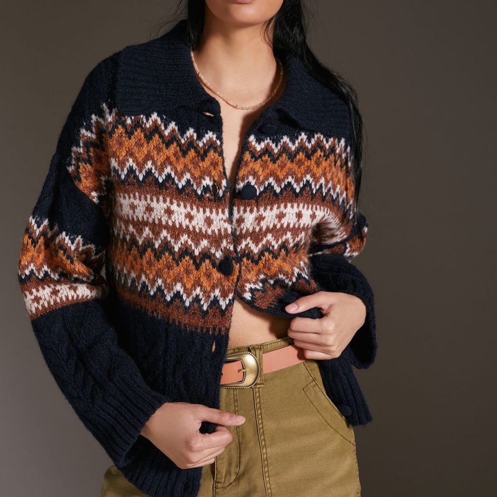 Anthropologie Maeve Fair Isle cardigan sweater